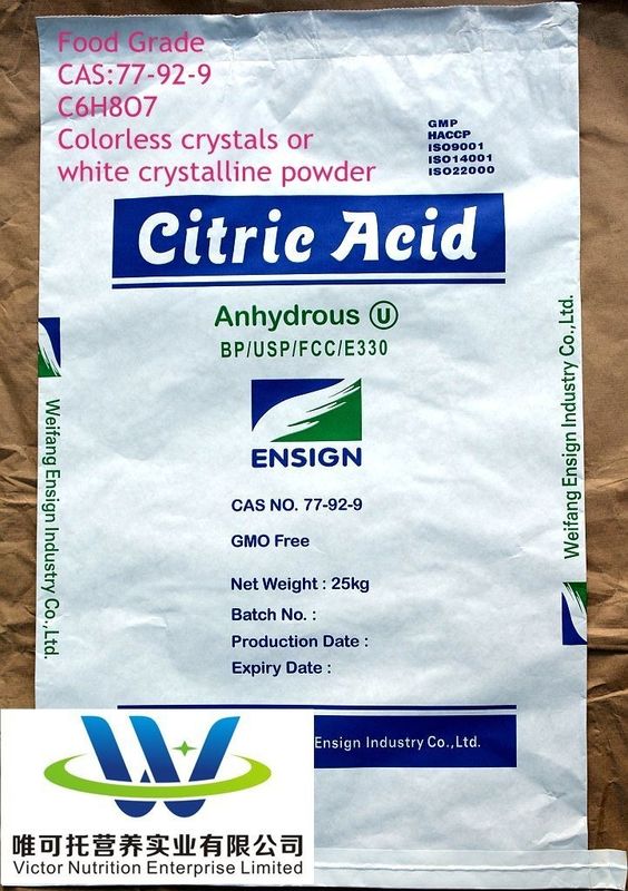 Citroenzuur watervrij BP2012/USP32/FCC E330 voor papieren verpakkingen uit E330 CAS 77-92-9